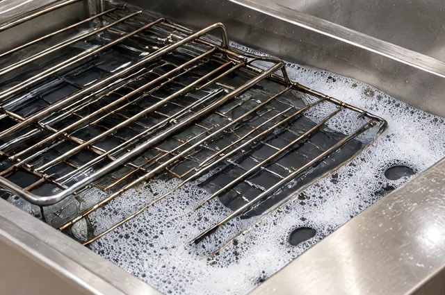 Sample photo: oven racks soaking in a foam bath.